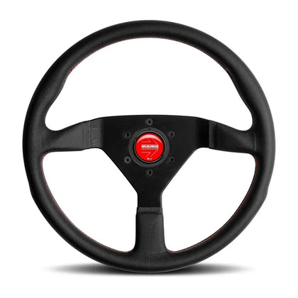 MOMO Montecarlo 350mm Black Alcantara with Red Stitching