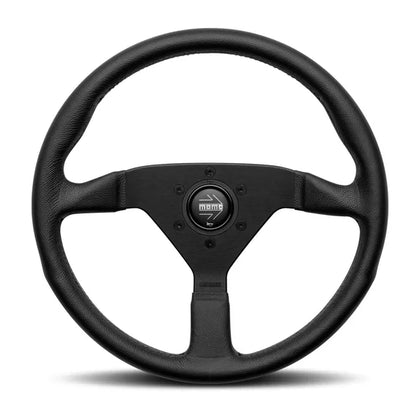 MOMO Montecarlo 350mm Black Leather with Black Stitching